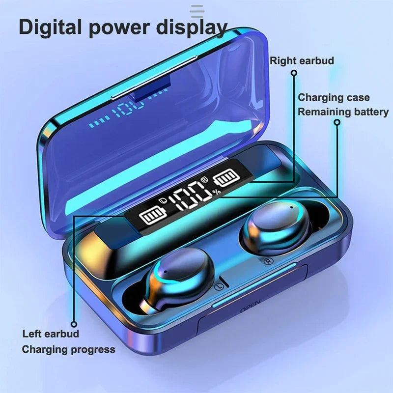 F9 Binaural TWS Wireless Bluetooth Earphones LED Display Waterproof Noise Reduction Headset