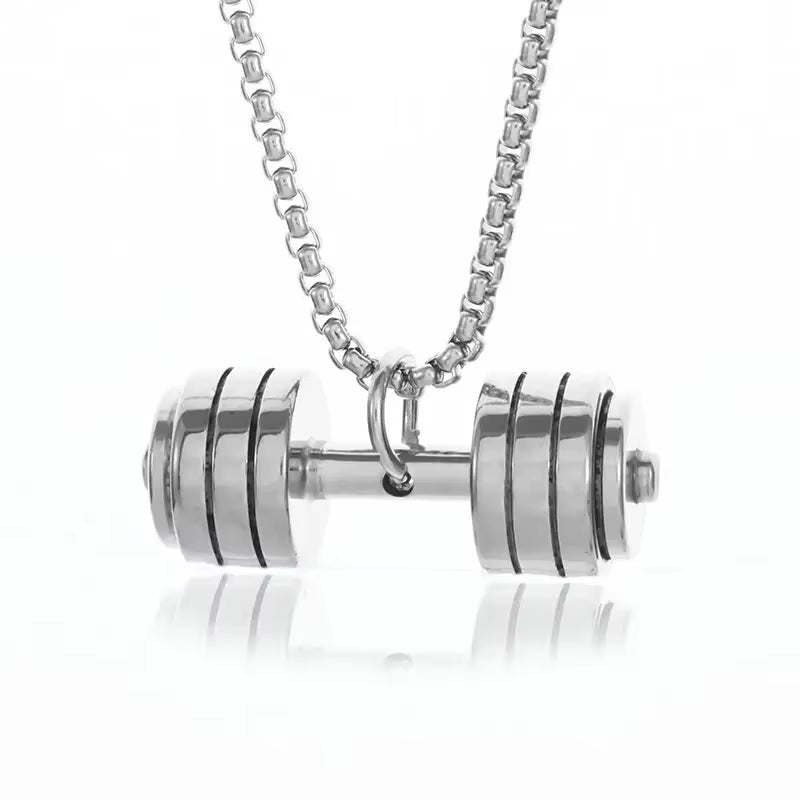 Vintage Barbell & Dumbbell Pendant Necklace – Fitness Jewelry